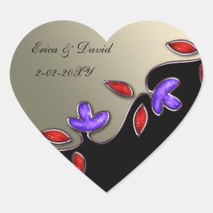 Sticker Cœur Phoques enveloppes florales ivoire et rouge