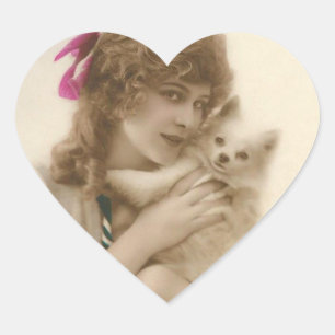 Sticker Cœur Photo antique Victorian Woman and Dog