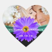 Sticker Cœur Photo Emerald Green Purple Gerber Daisy Mariage (Devant)