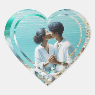 Sticker Cœur Photo personnalisé de cœur de plage 