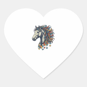 Sticker Cœur Pièce de puzzle de cheval coloré T-Shirt gravure v