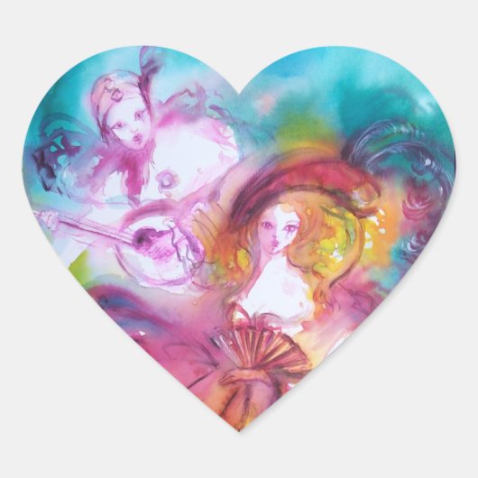 Sticker Cœur PIERROT ET ARLECCHINA Carnaval vénitien, (Devant)