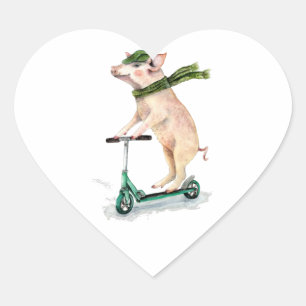 Sticker Cœur Piggy on a scooter