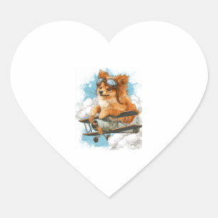 Sticker Cœur Pilote Poméranien � Ace Chien volant