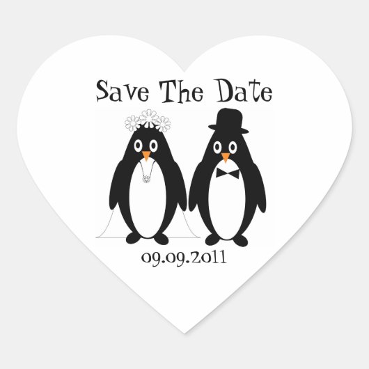 Sticker Cœur Pingouin Enregistrer la date Mariage Faire-part (Devant)