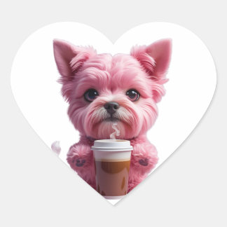 Sticker Cœur pink coffee puppy
