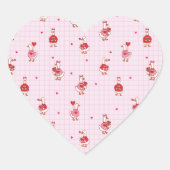 Sticker Cœur Pink Grid Cute Valentine Goose Pattern with Hearts (Devant)