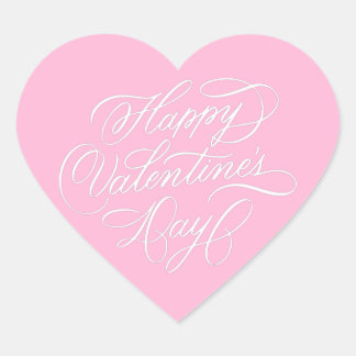 Sticker Cœur Pink Happy Valentines Day Calligraphy 