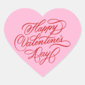 Sticker Cœur Pink & Red Happy Valentines Day Calligraphy  (Devant)