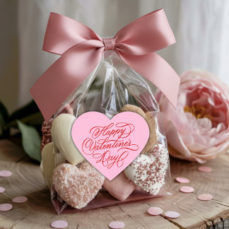 Sticker Cœur Pink & Red Happy Valentines Day Calligraphy 