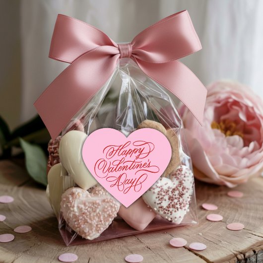 Sticker Cœur Pink & Red Happy Valentines Day Calligraphy 