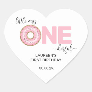 Sticker Cœur Pink Sweet Little MI 1er anniversaire