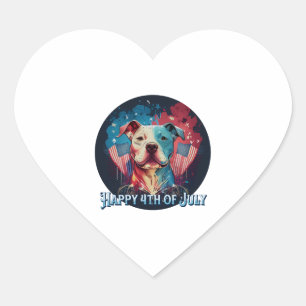 Sticker Cœur Pitbull Terrier - Joyeux 4 juillet
