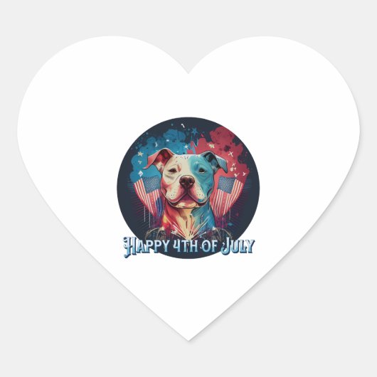 Sticker Cœur Pitbull Terrier - Joyeux 4 juillet (Devant)