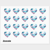 Sticker Cœur Pixel Art Ocean Art rose et bleu Tropical Art (Feuille)