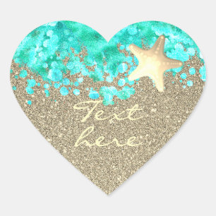 Sticker Cœur Plage de Starfish sable d'eau de mer or turquoise