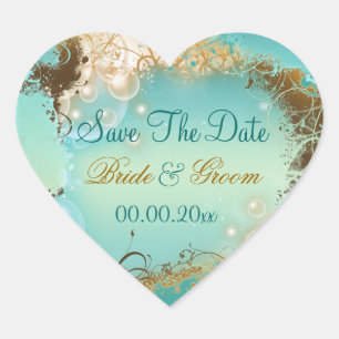 Sticker Cœur Plage "enregistrer la date" mariage aqua blanc