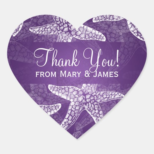 Sticker Cœur Plage Mariage Merci Starfish Purple (Devant)