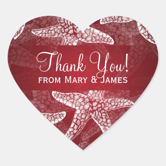 Sticker Cœur Plage Mariage Merci Starfish Rouge (Devant)