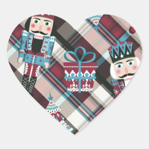 Sticker Cœur Plaid Blue Burgundy