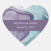 Sticker Cœur Plum moderne violet Turquoise Mariage d'encre d'al (Devant)