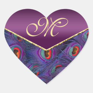Sticker Cœur Plum Purple Peacock Monogramme Enveloppe Sceau