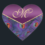 Sticker Cœur Plum Purple Peacock Monogramme Enveloppe Sceau<br><div class="desc"></div>