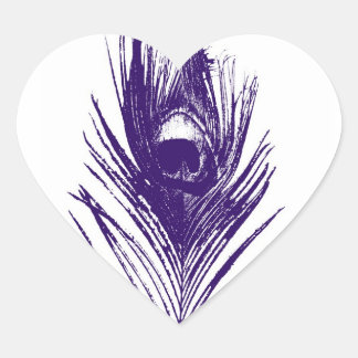 Sticker Cœur Plumes de paon violet dans l'autocollant de coeur