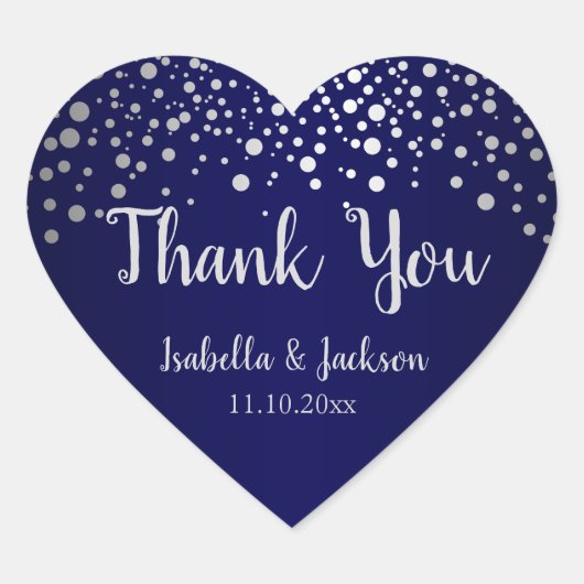 Sticker Cœur Points confetti bleu marine et argent (Devant)