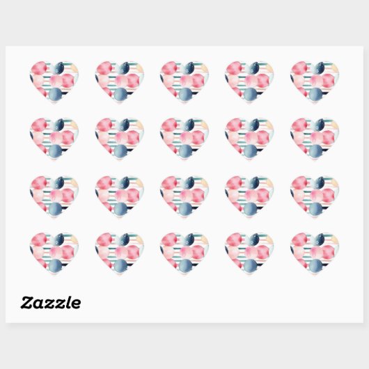 Sticker Cœur Points et bandes 10 (Feuille)