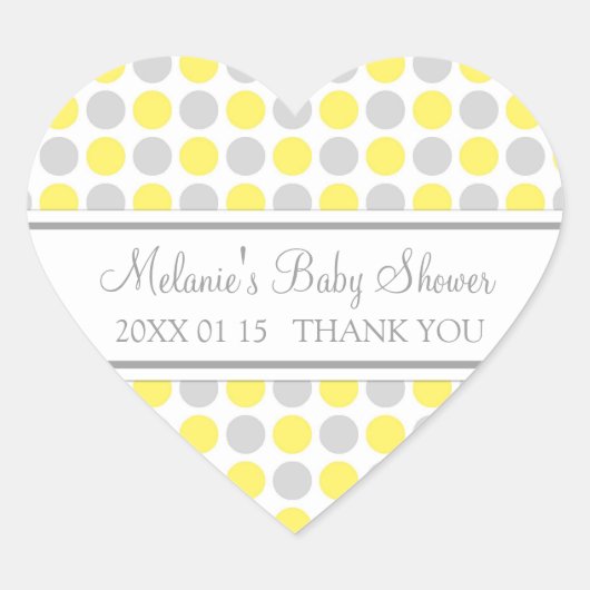 Sticker Cœur Points gris Jaune Baby shower Favoriser les autoco (Devant)