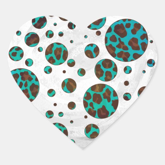 Sticker Cœur Points Leopard Brown et Turquoise PrintPolka (Devant)