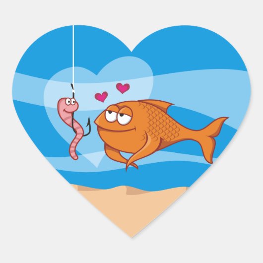 Sticker Cœur Poisson et appât en amour (Devant)