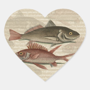 Sticker Cœur Poisson Perche Rouge Pêcheur d'Art