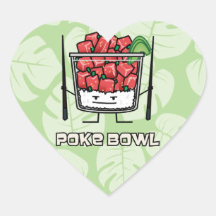 Sticker Cœur Poke bowl Hawaii crudités de salade de poisson cho
