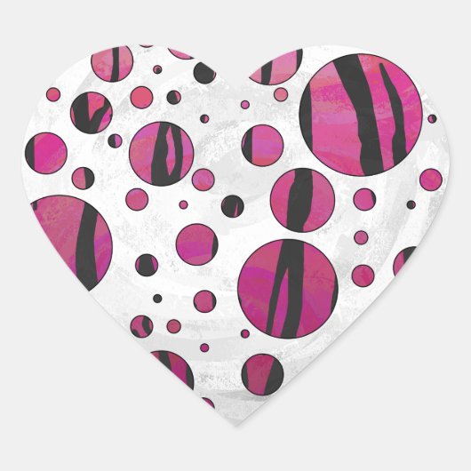 Sticker Cœur Polka Dot Tiger rose chaud et noir (Devant)
