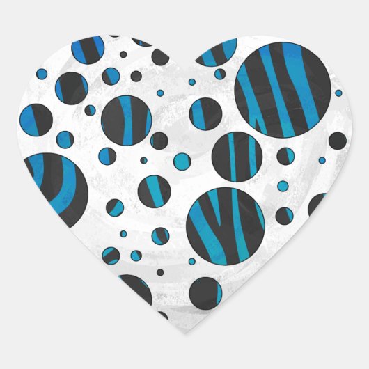 Sticker Cœur Polka Dot Zebra Motif noir et bleu (Devant)