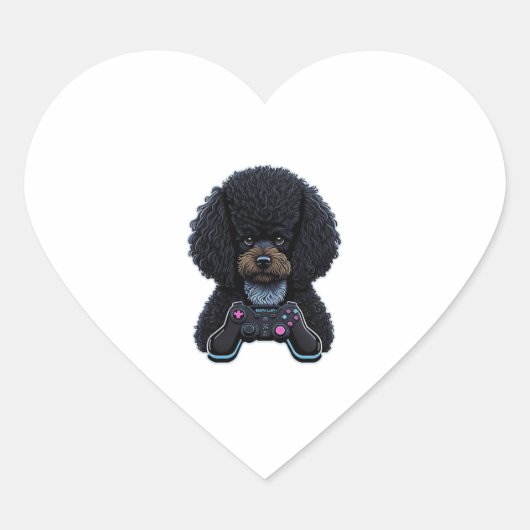 Sticker Cœur Poodle Gamer With Joystick (Devant)