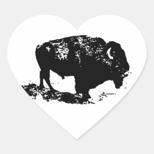 Sticker Cœur Pop Art Black White Buffalo Bison Silhouette