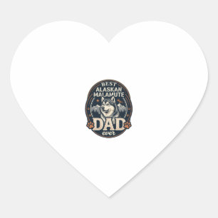Sticker Cœur Portrait de chien père Malamute d'Alaska Badge Mon