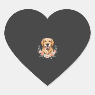 Sticker Cœur Portrait de chien Retriever doré floral sublimatio