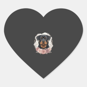 Sticker Cœur Portrait de Rottweiler floral sublimation