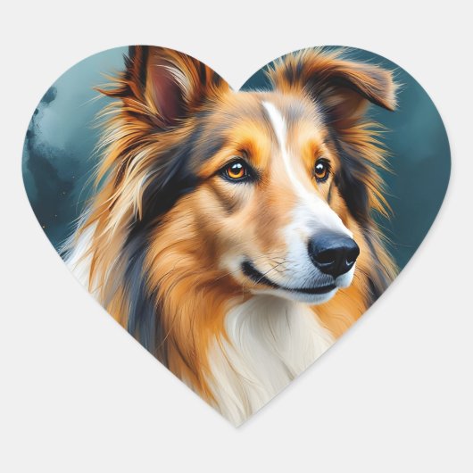 Sticker Cœur Portraits de Rough Collie (Devant)
