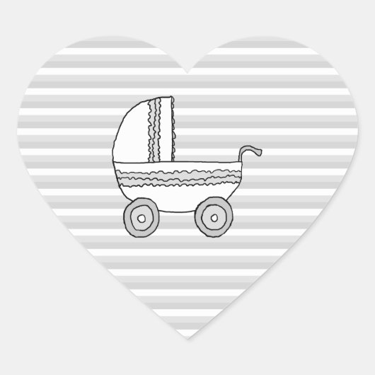 Sticker Cœur Pram bébé blanc et gris. (Devant)