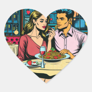 Sticker Cœur Première date Dîner Spaghettis