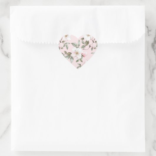 Sticker Cœur Pretty Blush Pink White Flowers Wedding  (Sac)