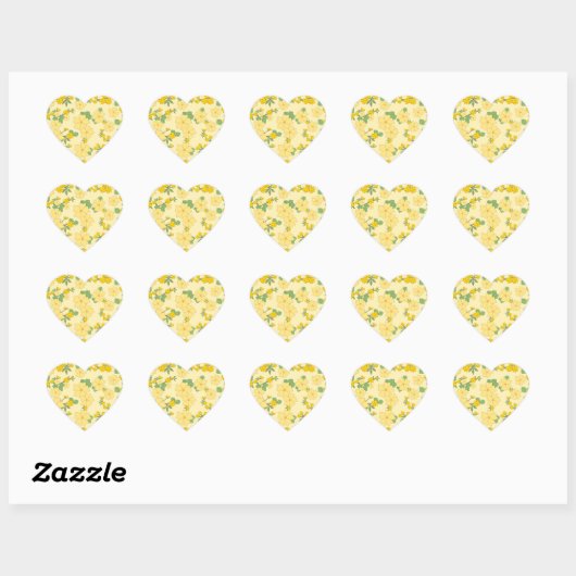 Sticker Cœur Pretty Pastel Yellow Floral Pattern, (Feuille)