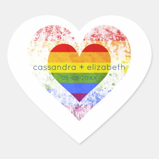 Sticker Cœur Pride Rainbow Heart Lesbian Gay Wedding (Devant)