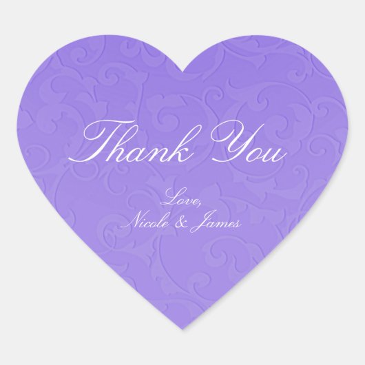 Sticker Cœur Princesse Purple Damask Storybook Mariage élégant (Devant)