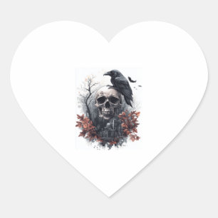 Sticker Cœur Prophétie crâne et corbeau